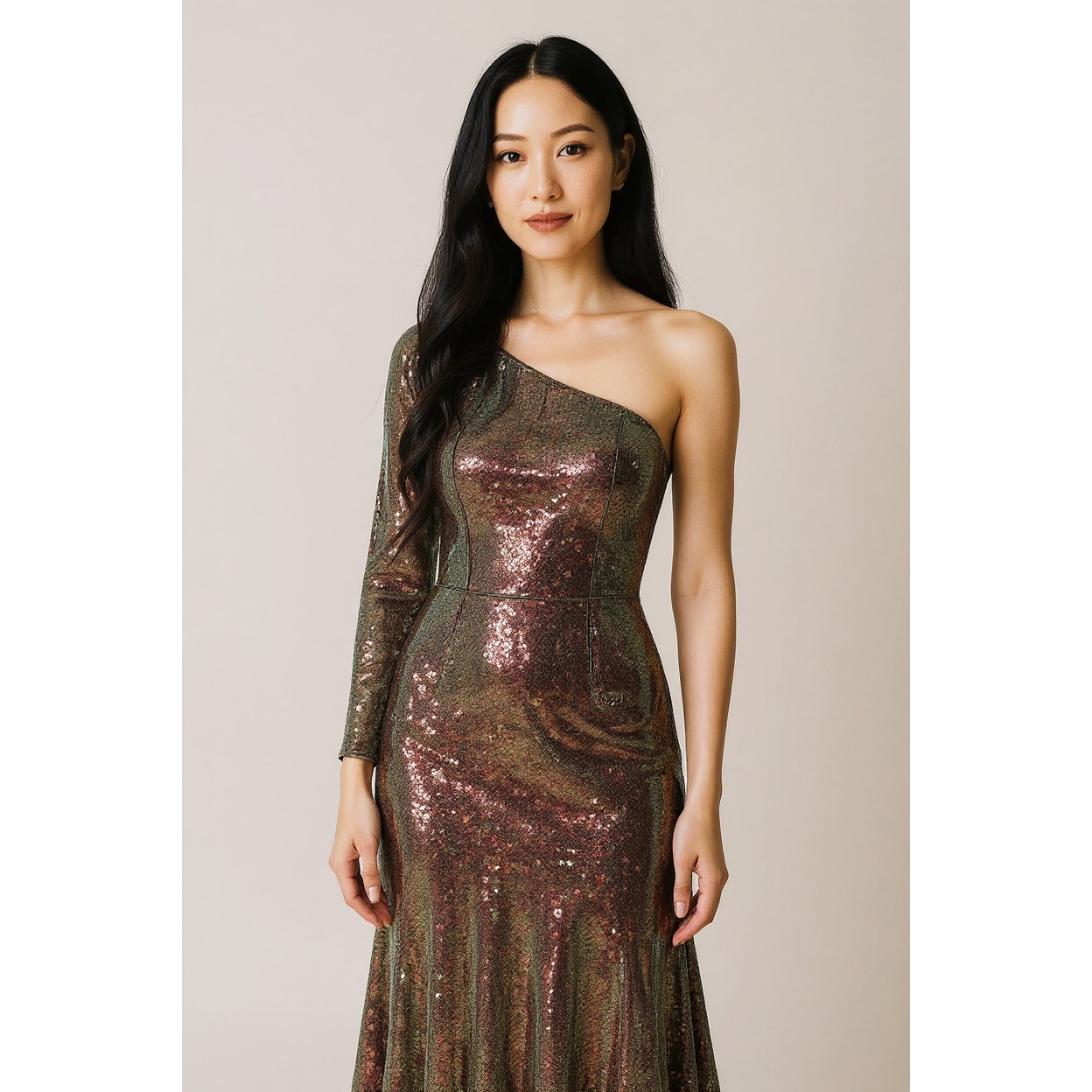 Mac Duggal Dress Size 2 Evening Gown Sequin Iridescent New One Shoulder